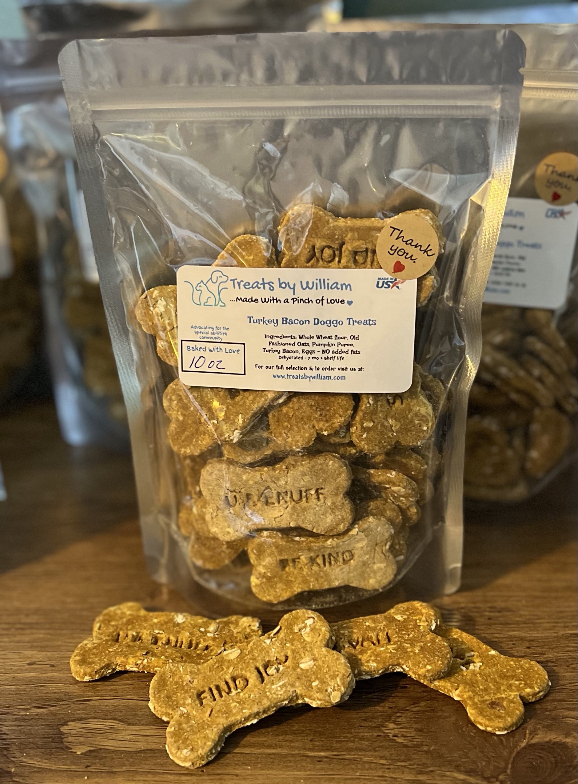 This 12oz Turkey Bacon Medium Bones Doggo Treats Bag is made with love by Treats By William! Shop more unique gift ideas today with Spots Initiatives, the best way to support creators.