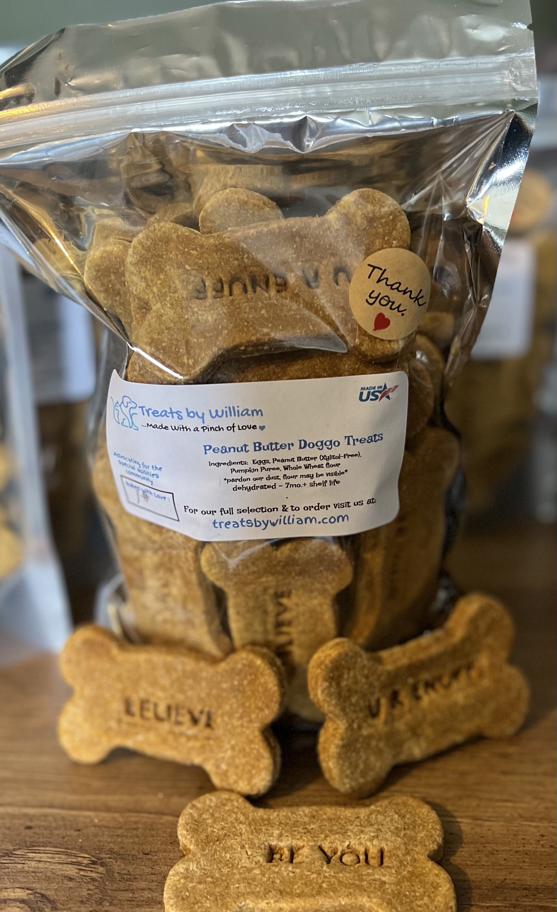 This 1# Peanut Butter Pumpkin Doggo Treats is made with love by Treats By William! Shop more unique gift ideas today with Spots Initiatives, the best way to support creators.